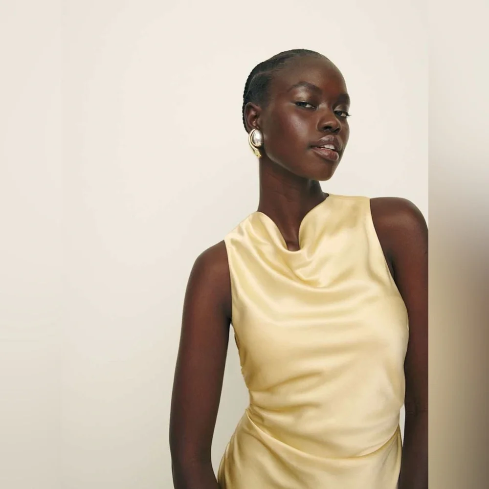 Reformation Logan Silk Dress in Blonde - Picture 7 of 14